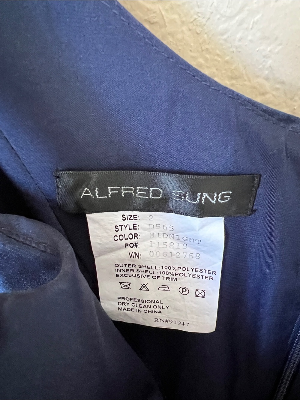 Alfred sung d565 shiny navy blue scoop neck gown 2 - Picture 5 of 7